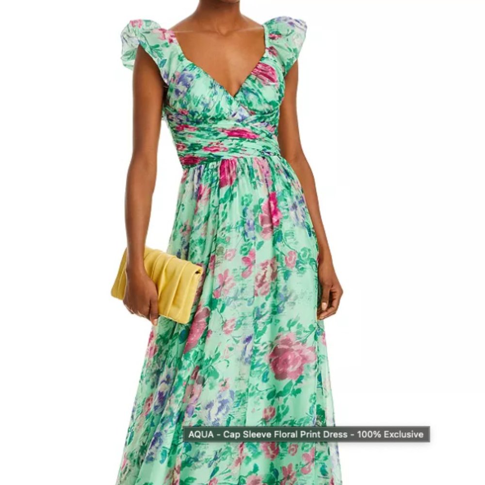 AQUA Cap Sleeve Floral Print Dress